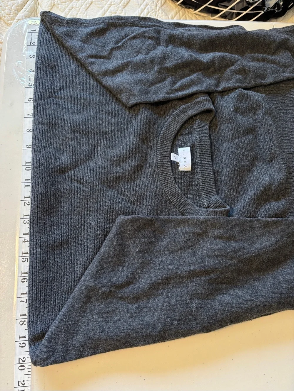 Linea Minimalist Fisherman Sweater Size Medium Androgynous Crewneck Dark Gray - Picture 6 of 7